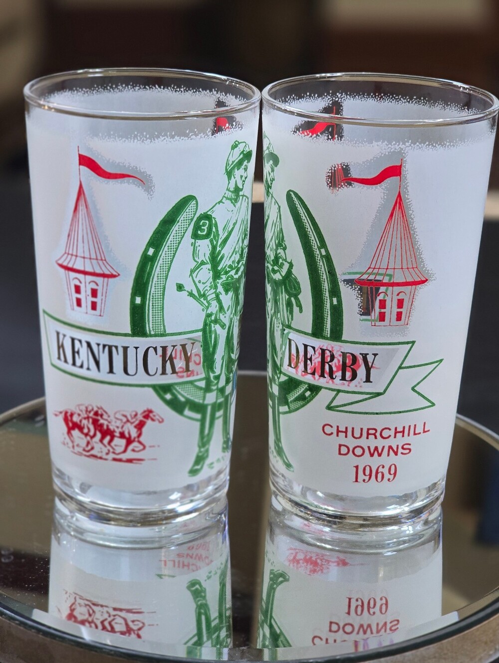 Vintage Kentucky Derby Churchill Downs 1969 Frosted Mint Julep Glass Set Of 2